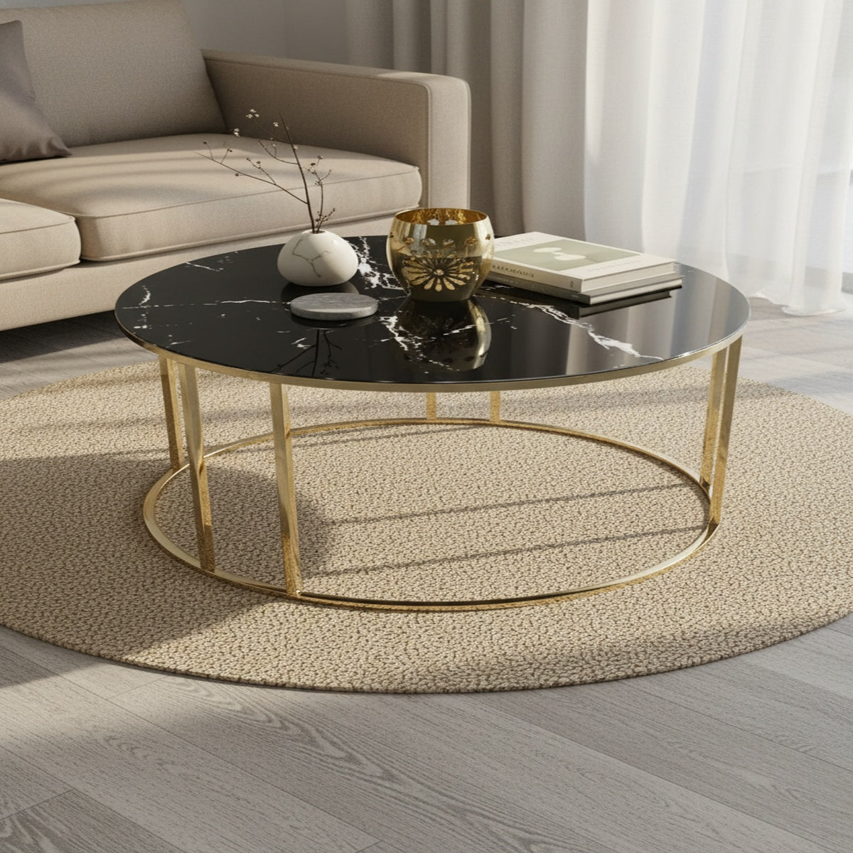 Gold Geometric Black Marble Coffee Table