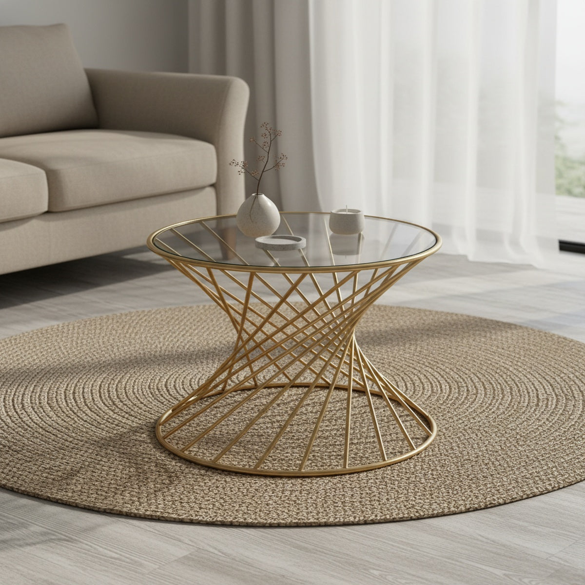 Gold Geometric Glass Coffee Table