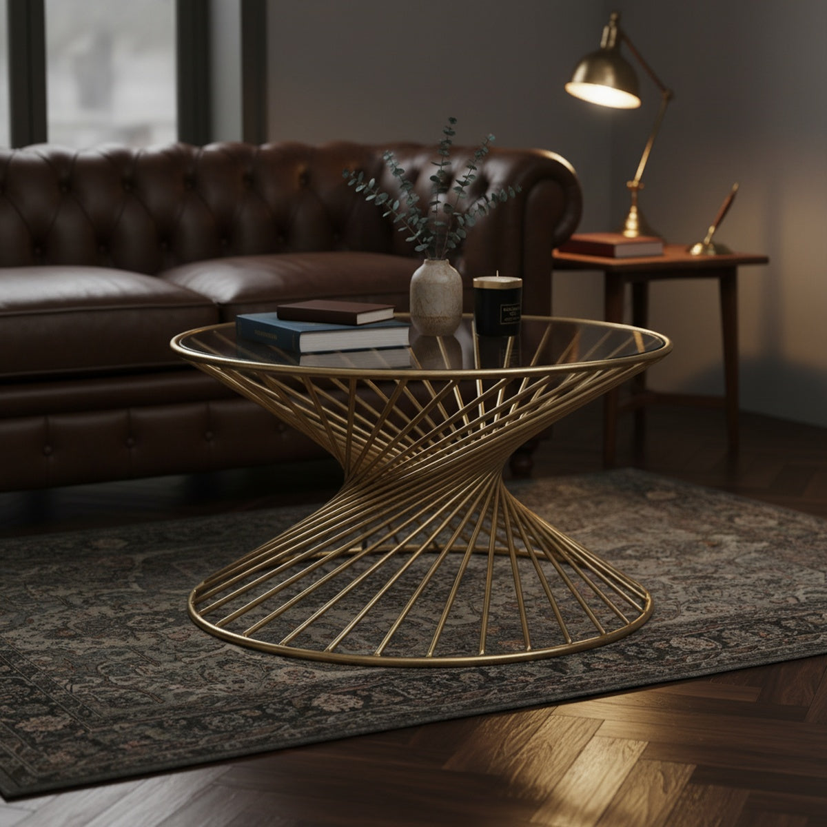 Gold Geometric Glass Coffee Table