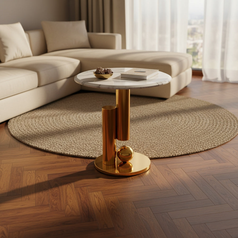 Gold Geometric Marble Side Table