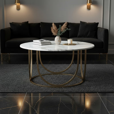 Gold Round Geometric Marble Coffee Table