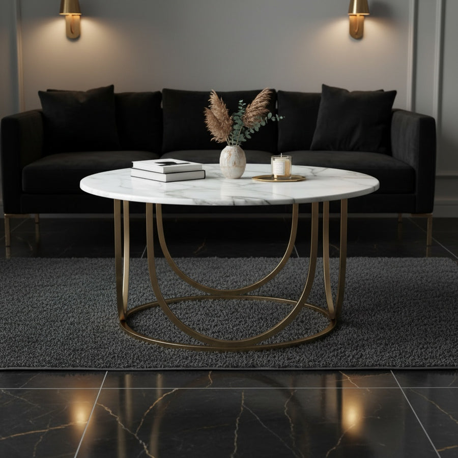 Gold Round Geometric Marble Coffee Table