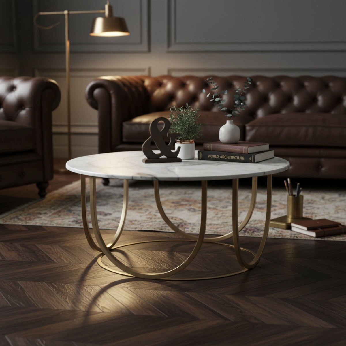 Gold Round Geometric Marble Coffee Table