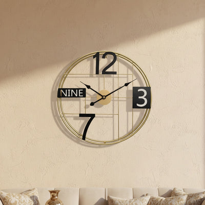 Gold Grid Metal Wall Clock