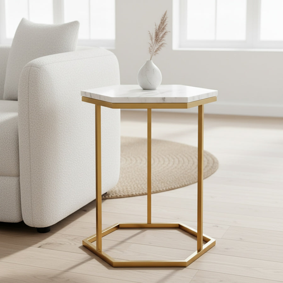 Gold Hexagon Marble Side Table