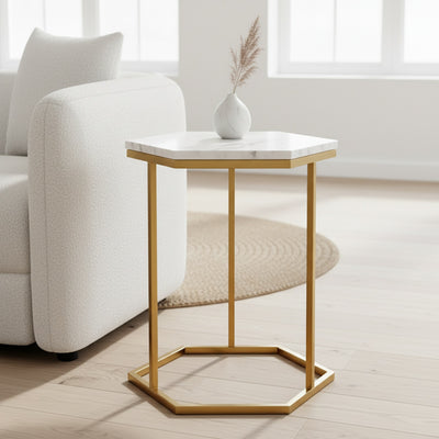 Gold Hexagon Marble Side Table