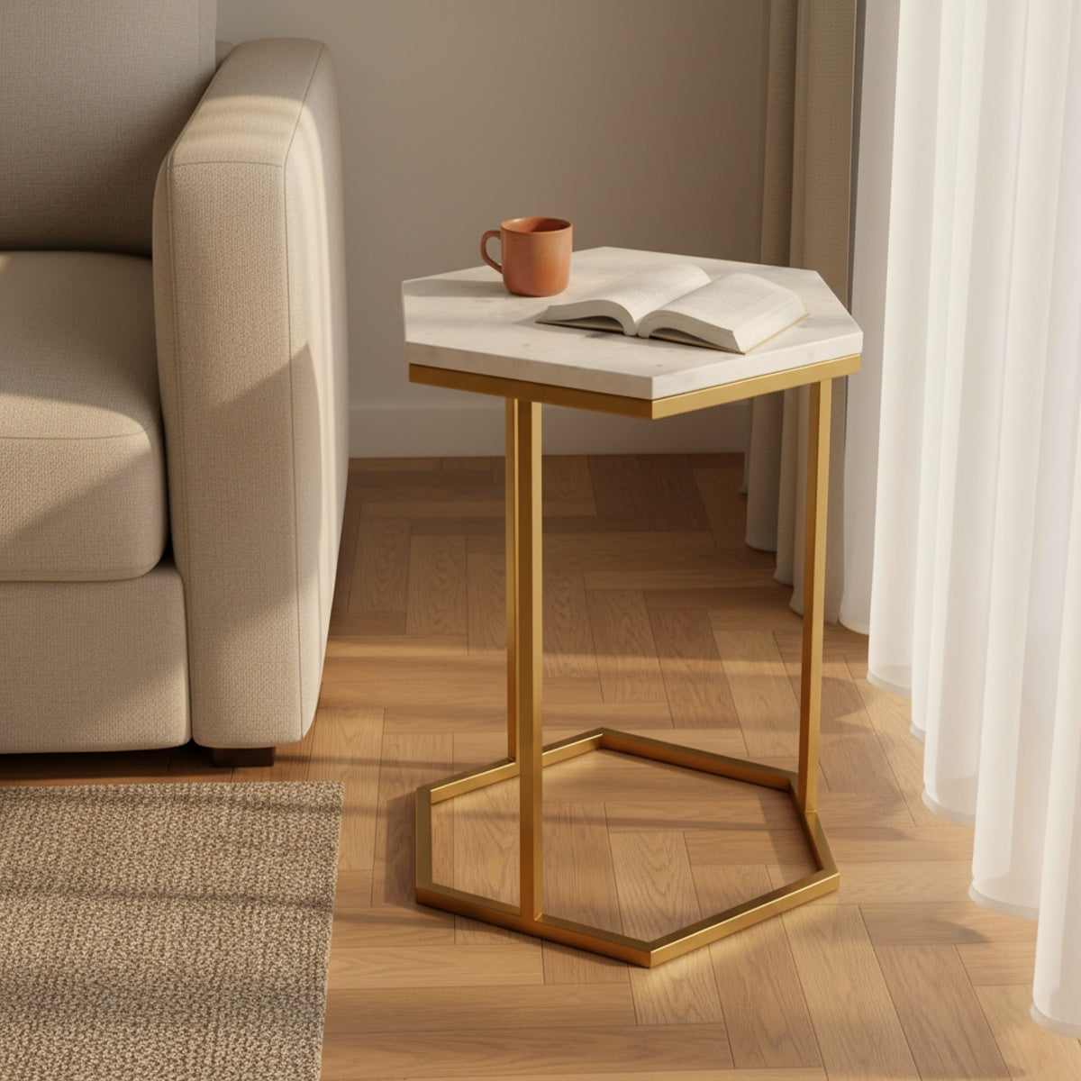 Gold Hexagon Marble Side Table