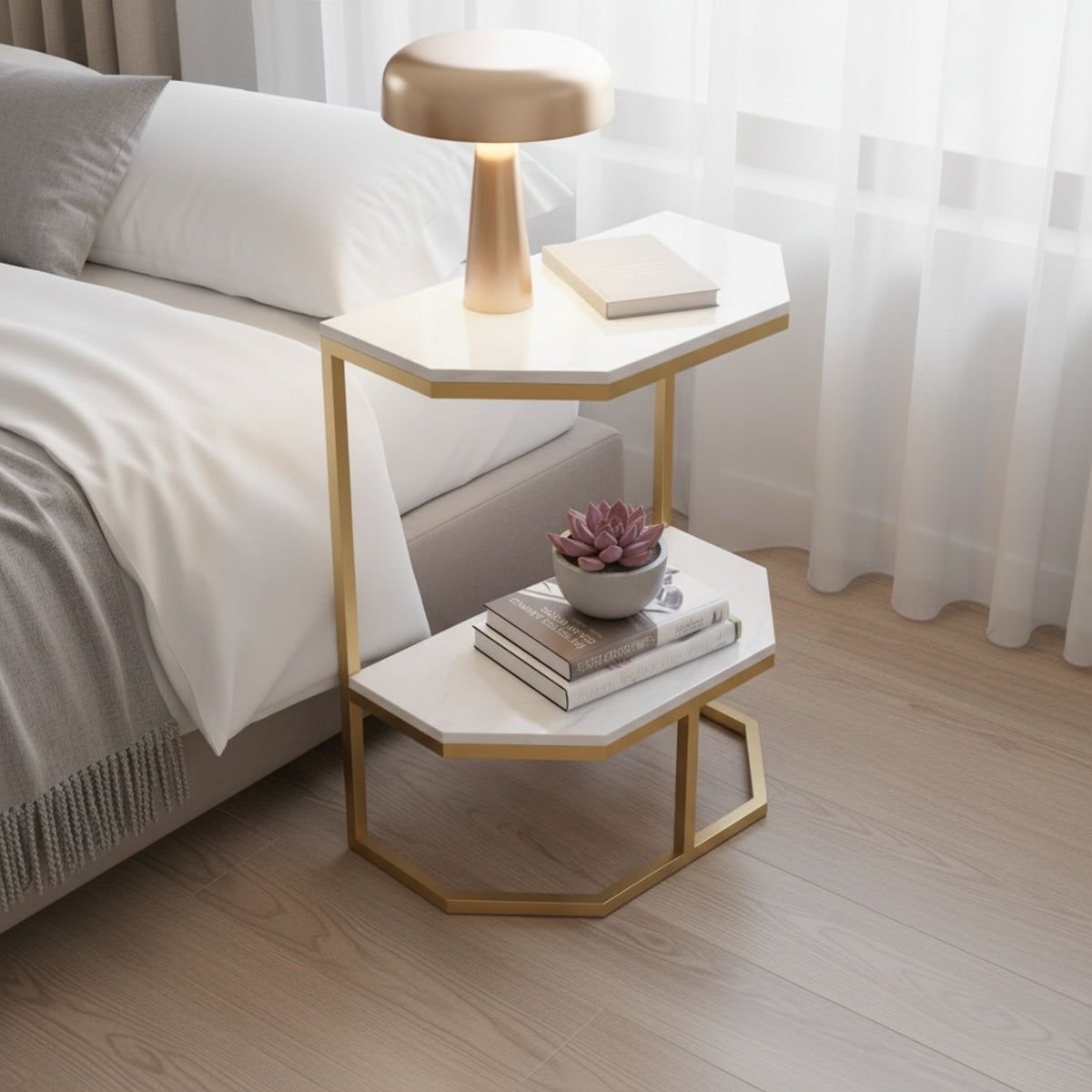 Gold Hexagon Marble Side Table
