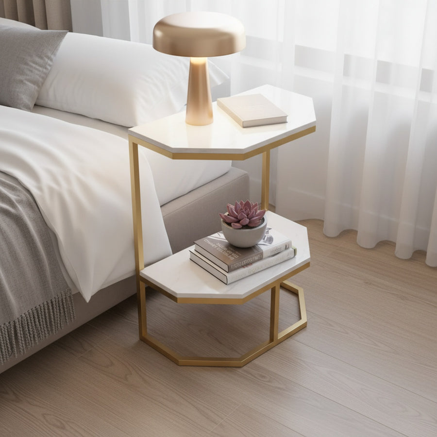 Gold Hexagon Marble Side Table