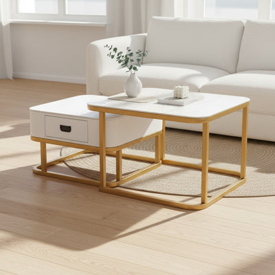 Gold Marble Coffee Table Set of 2