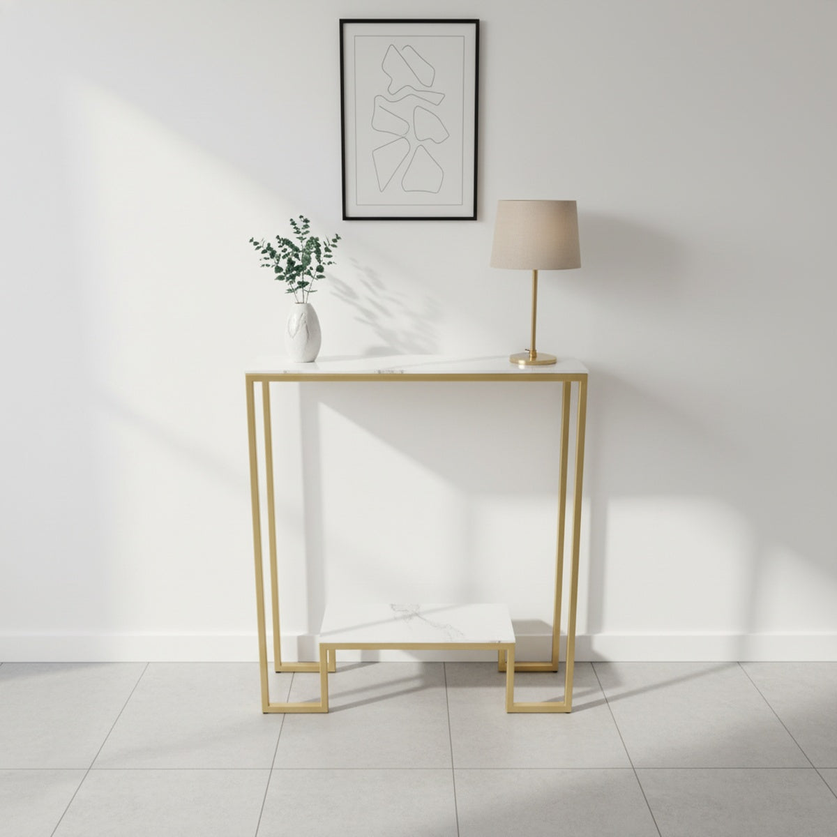 Gold Marble Console Table with Storage Shelf