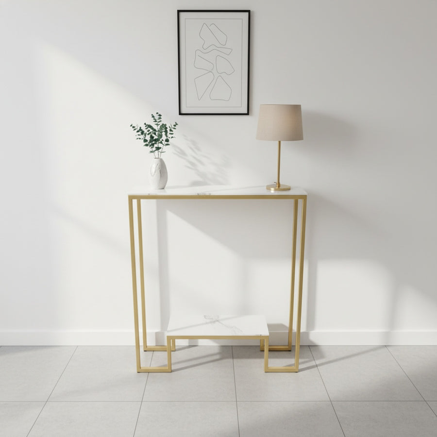 Gold Marble Console Table with Storage Shelf
