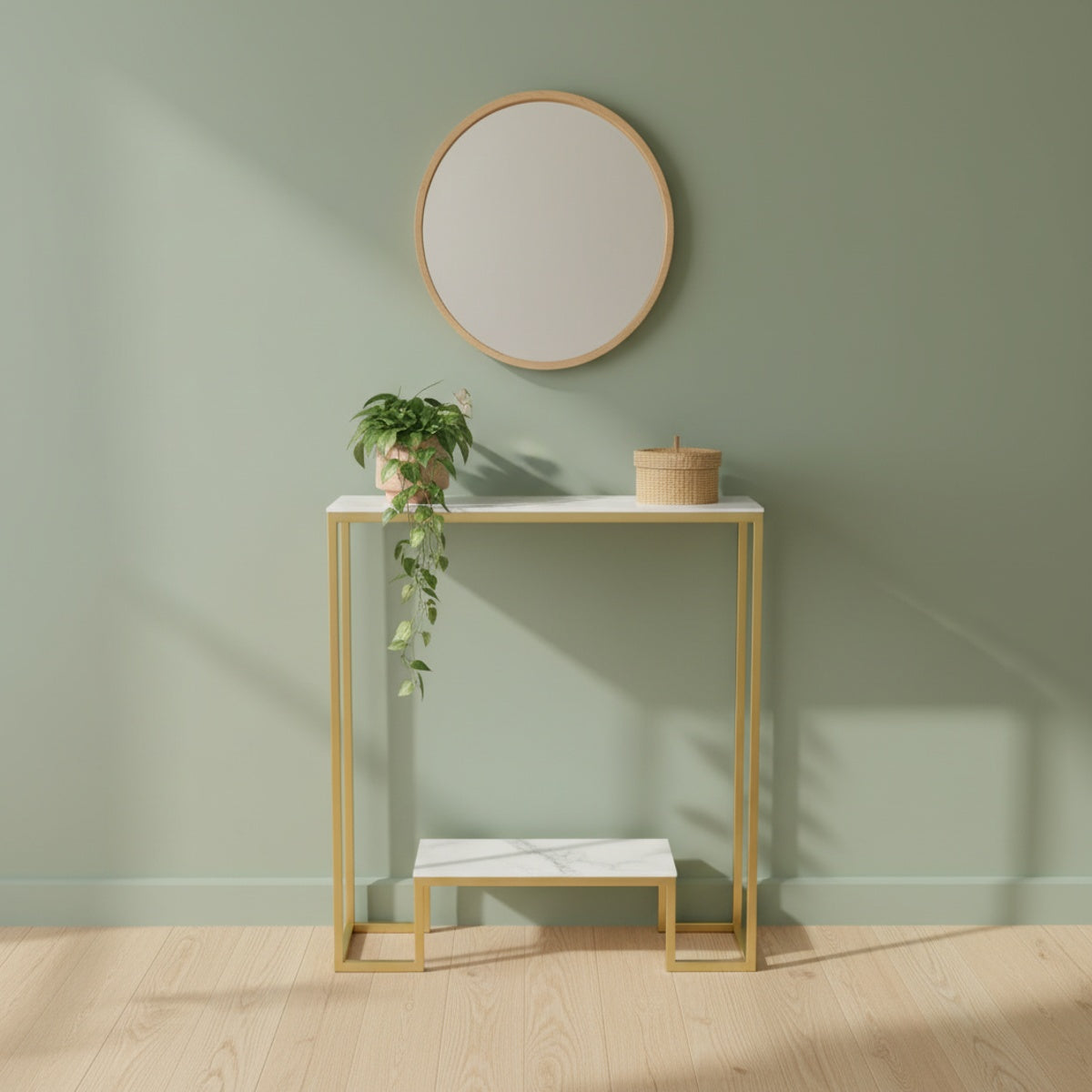 Gold Marble Console Table with Storage Shelf