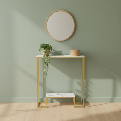 Gold Marble Console Table with Storage Shelf