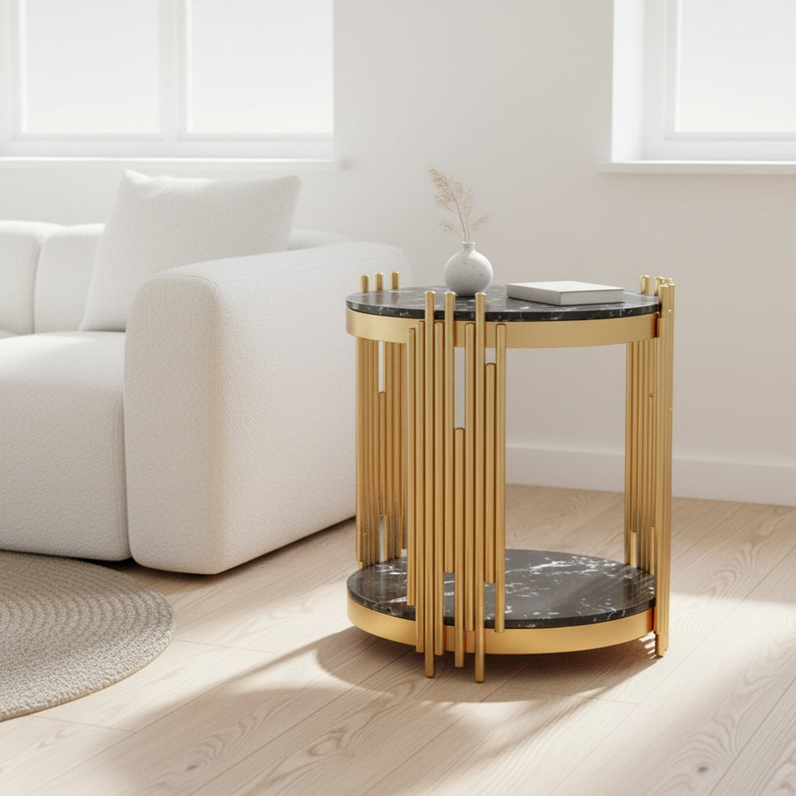 Gold Marble End Table with Shelf