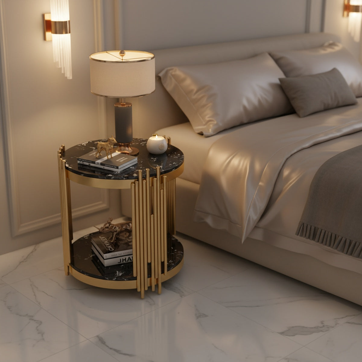 Gold Marble End Table with Shelf