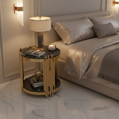 Gold Marble End Table with Shelf
