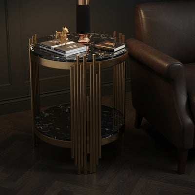 Gold Marble End Table with Shelf