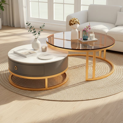 Gold Marble Glass Nesting Table Set of 2