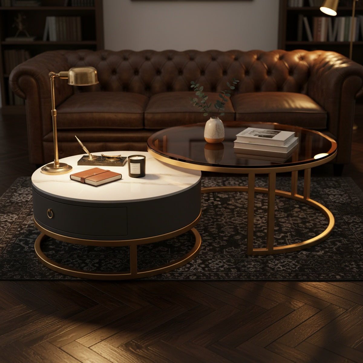 Gold Marble Glass Nesting Table Set of 2