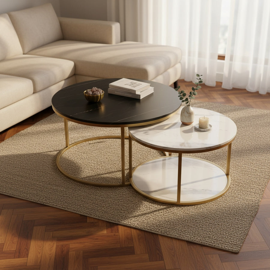 Gold Marble Nesting Coffee Table Set of 2