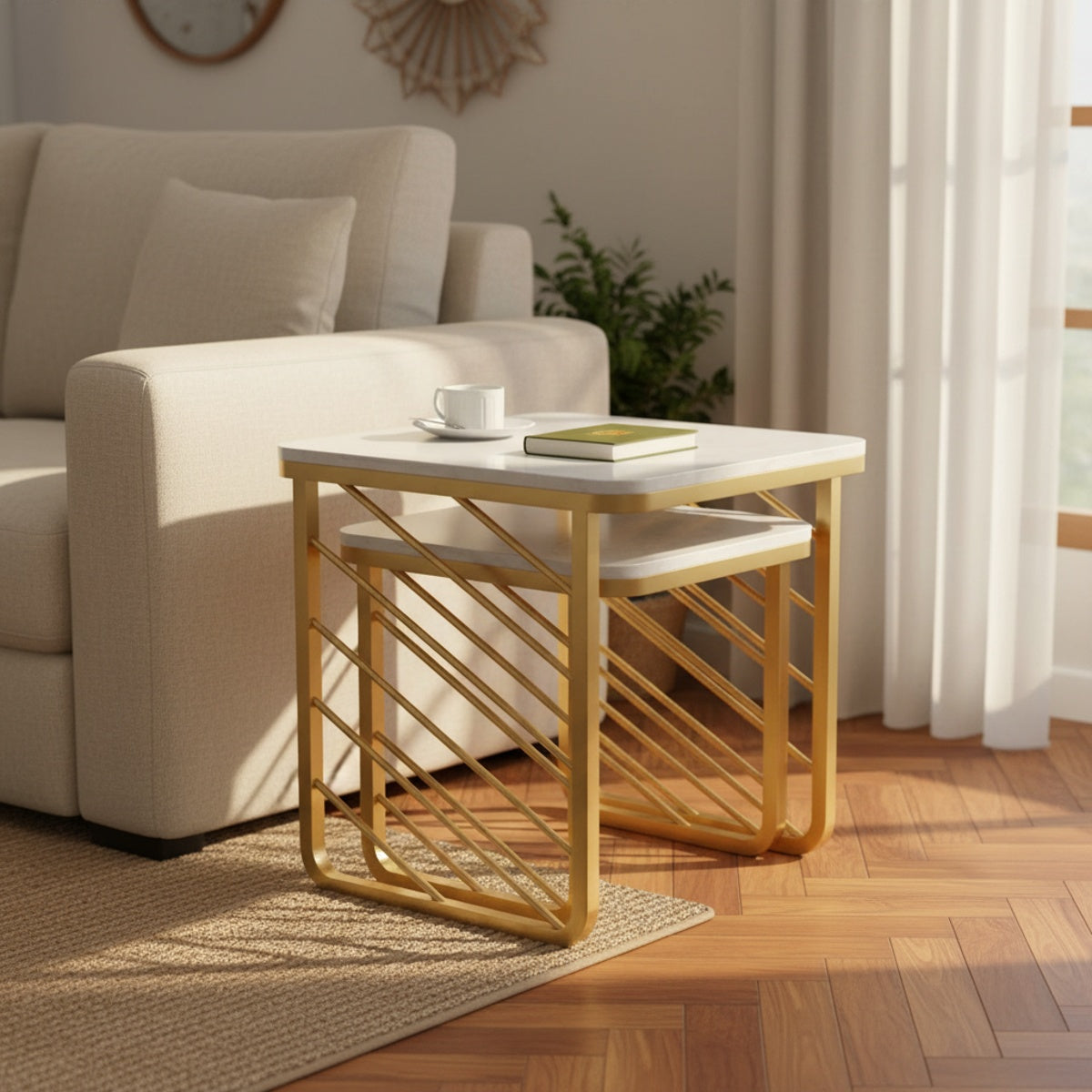 Gold Marble Nesting Side Tables Set of 2