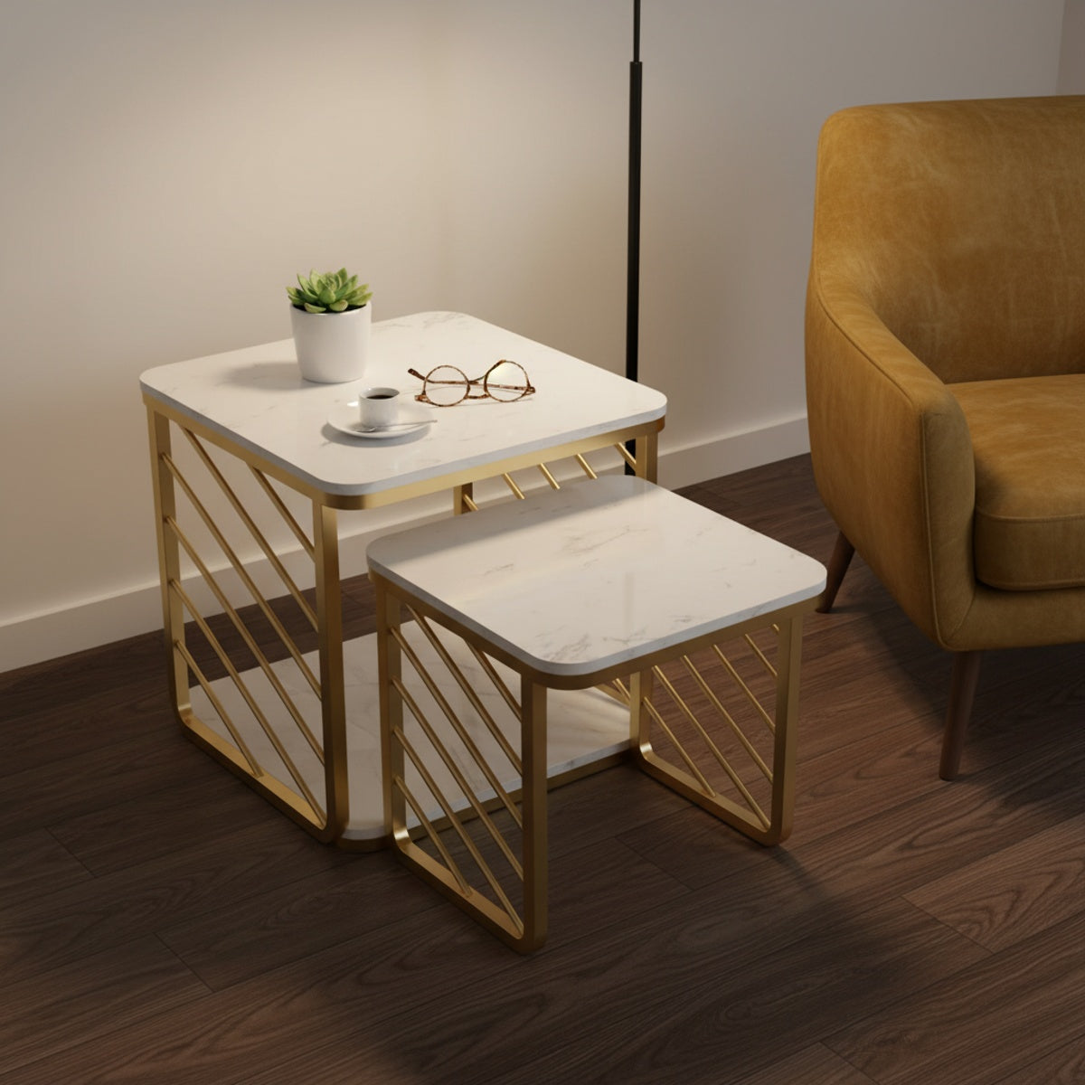 Gold Marble Nesting Side Tables Set of 2