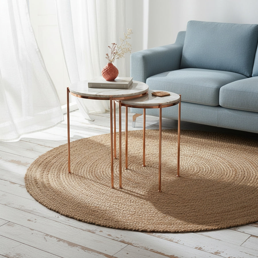 Gold Tall Round Marble Nesting Tables | Set of 2
