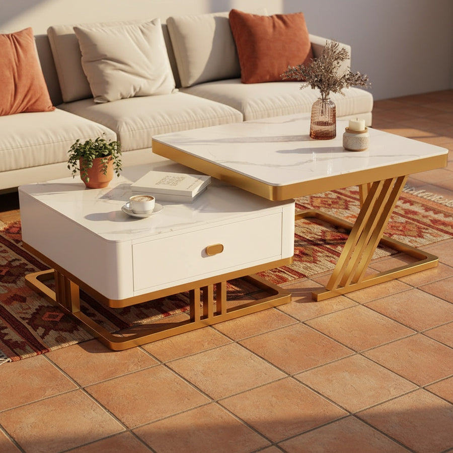Marble Nesting Tables with Storage | Set of 2