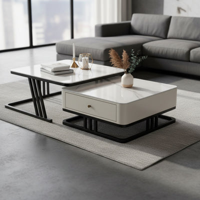 Marble Nesting Tables with Storage | Set of 2