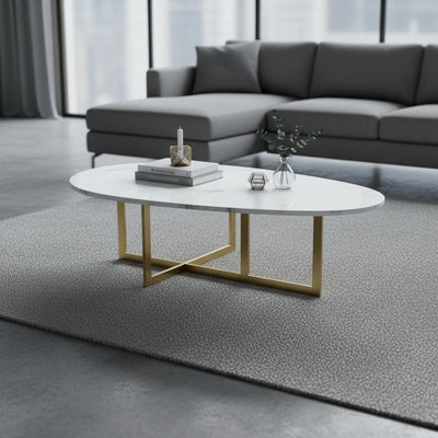 Gold Oval Marble Coffee Table