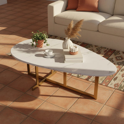 Gold Oval Marble Coffee Table