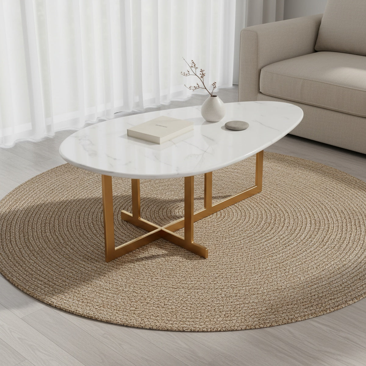 Gold Oval Marble Coffee Table