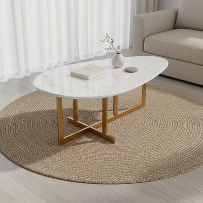 Gold Oval Marble Coffee Table