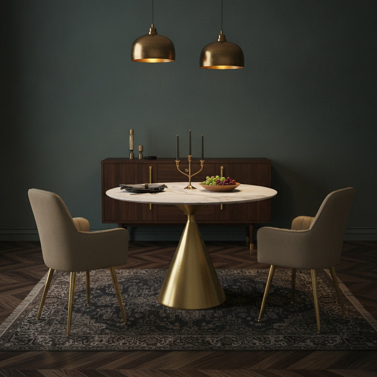 Luxe Gold Pedestal Dining Table Set