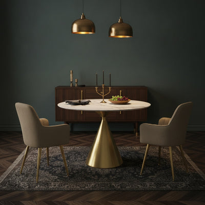 Luxe Gold Pedestal Dining Table Set