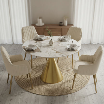 Luxe Gold Pedestal Dining Table Set