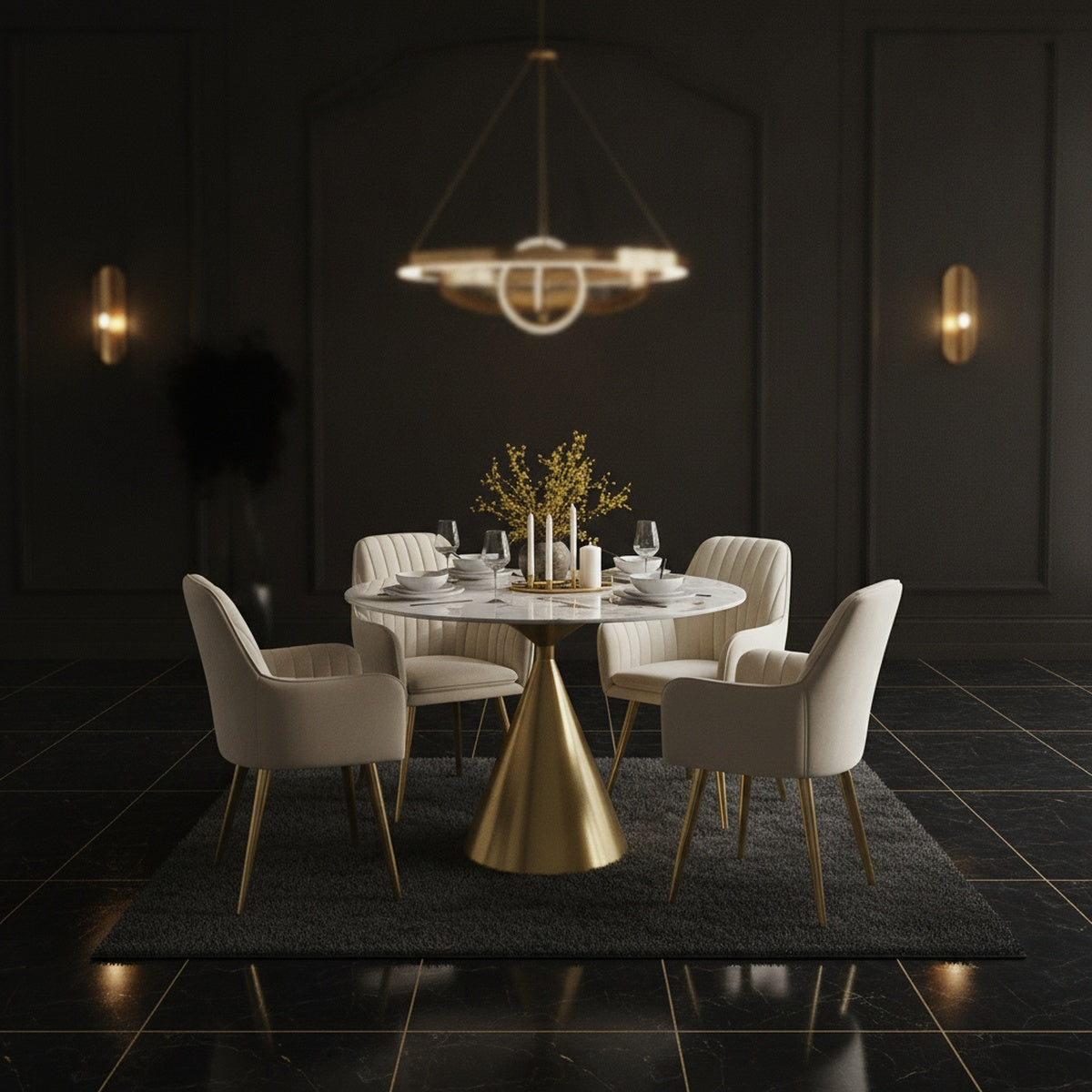 Luxe Gold Pedestal Dining Table Set