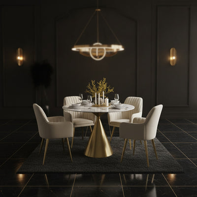 Luxe Gold Pedestal Dining Table Set