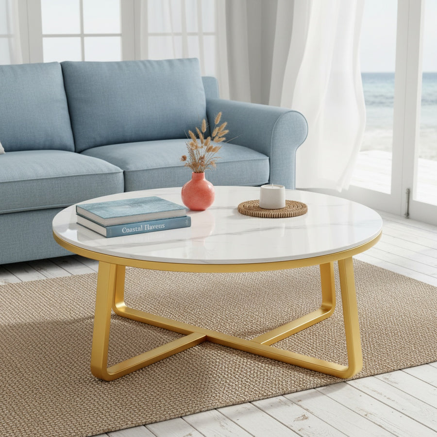 Gold Round Marble Coffee Table | Classic