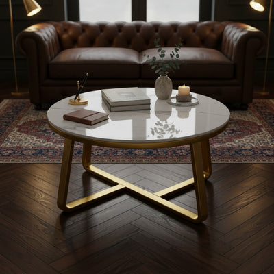 Gold Round Marble Coffee Table | Classic