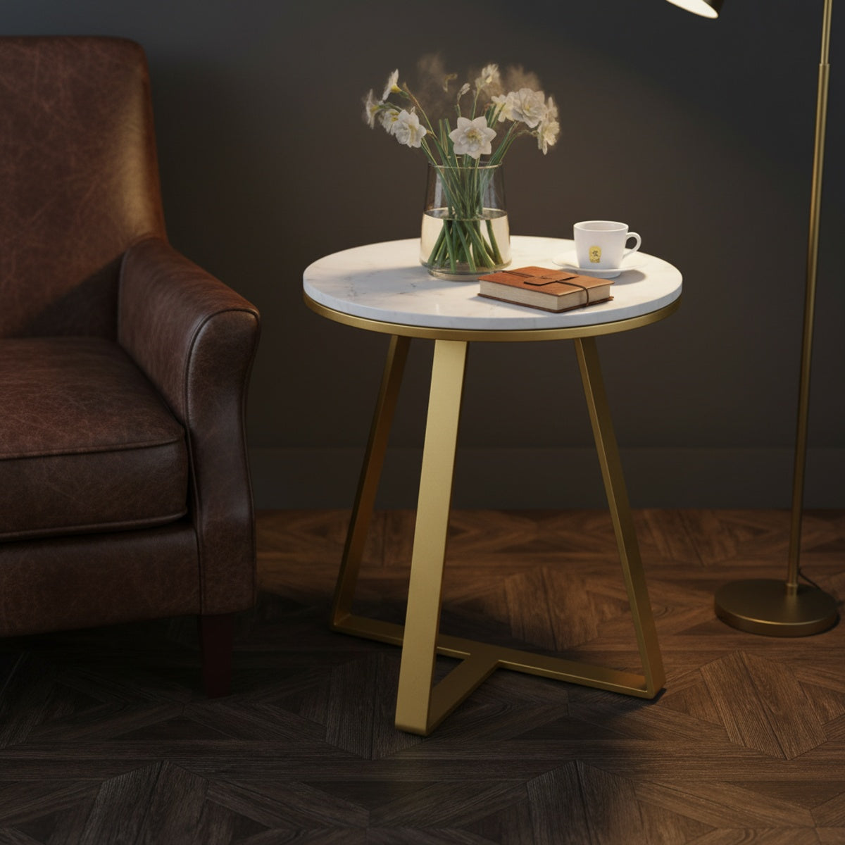 Gold Round Marble End Table