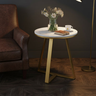 Gold Round Marble End Table