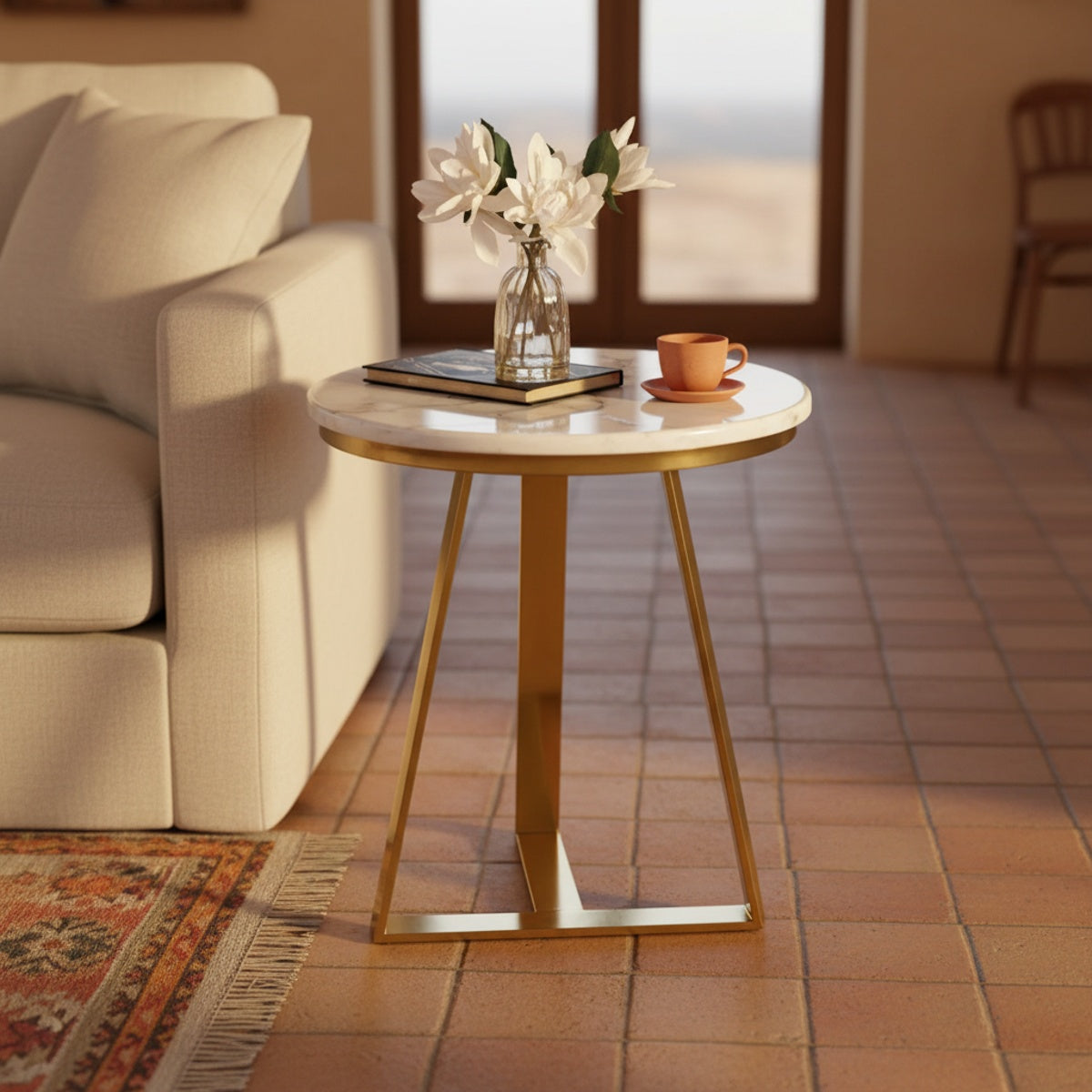 Gold Round Marble End Table
