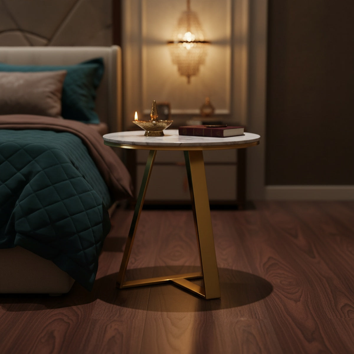 Gold Round Marble End Table