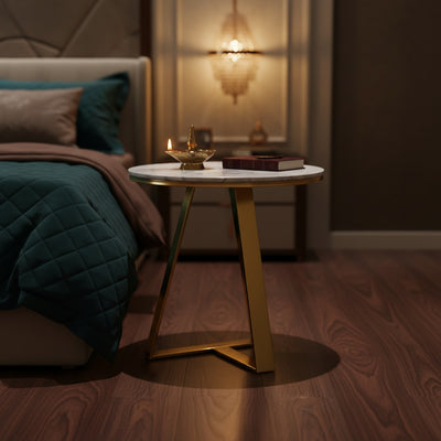 Gold Round Marble End Table