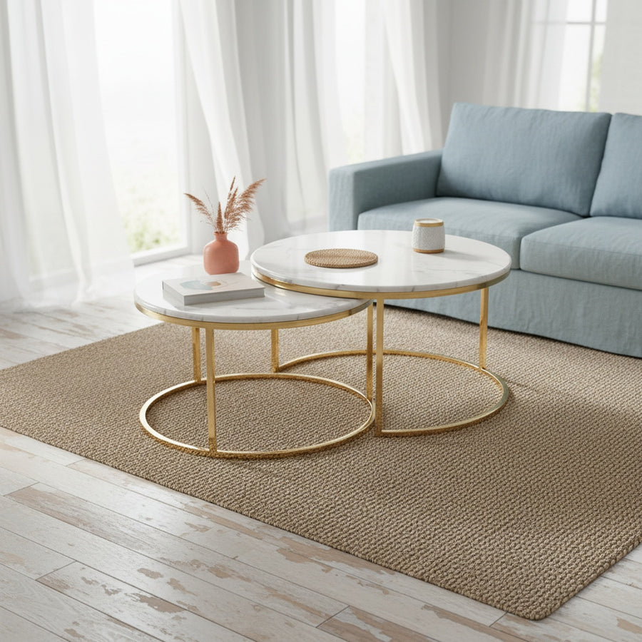 Gold Round Marble Nesting Table Set of 2