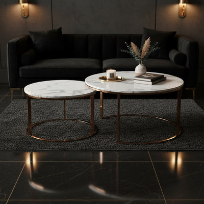 Gold Round Marble Nesting Table Set of 2