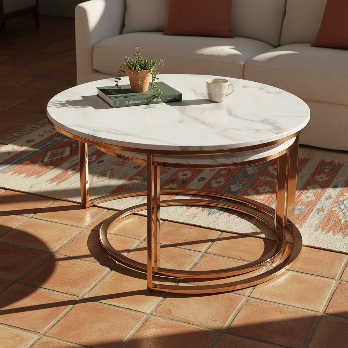 Gold Round Marble Nesting Table Set of 2