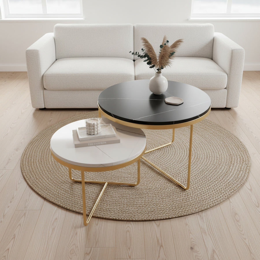 Gold Black & White Marble Nesting Tables | Set of 2